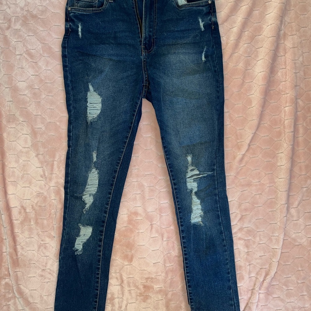Refuge Blue Skinny Distressed Jeans